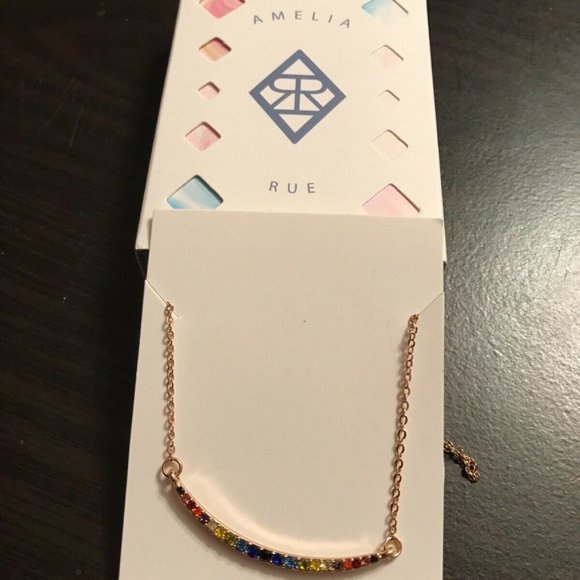 Amelia Rue Jewelry Amelia Rue Gold Curved Bar Rainbow Gem